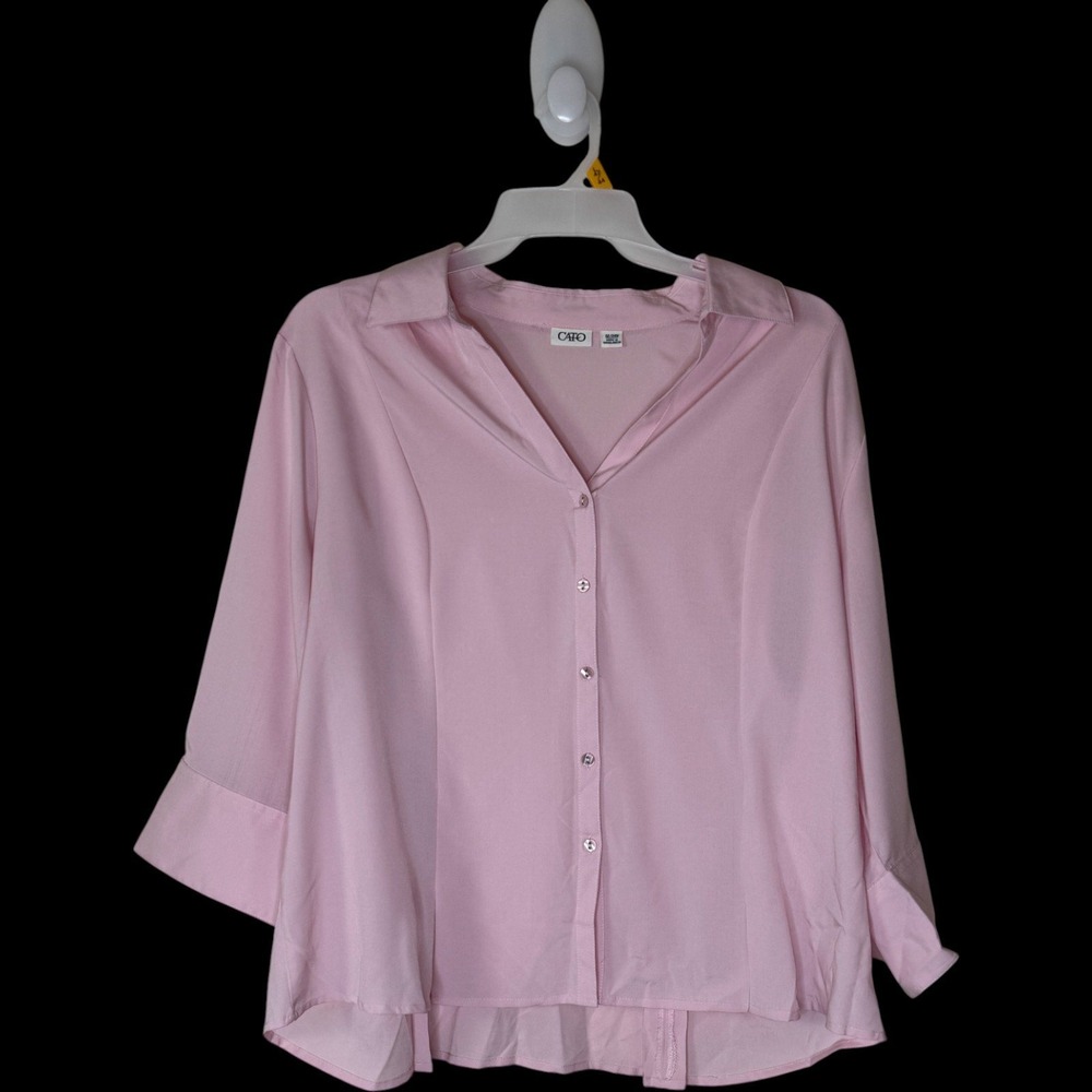 Cato Pink Button Down Collared Shirt 3/4 Sleeve Women's Plus Size 22W‎ 24W - Picture 12 of 12